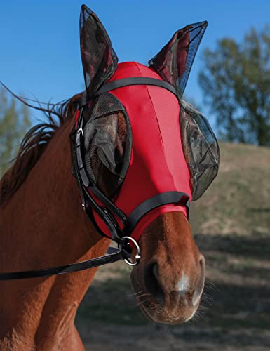 Horse Fly Mask with Ears (Rose Red / Large)