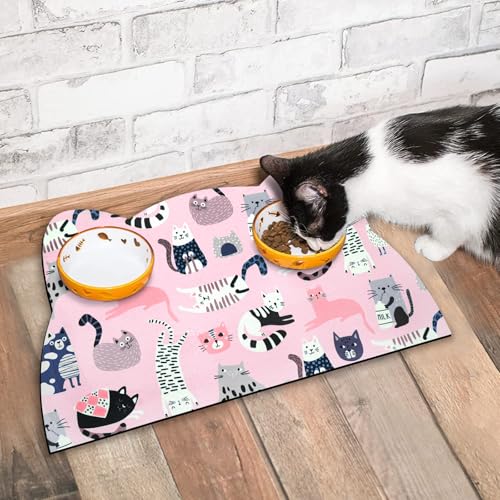Cat Food Mats for Floor (Light Pink / 17.7"L x 9.8"W)