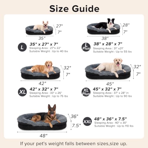 Fluffy Orthopedic Dog Beds Large Sized Dog (Dark Grey / XL-PLUS (45"x 32"x 7"))