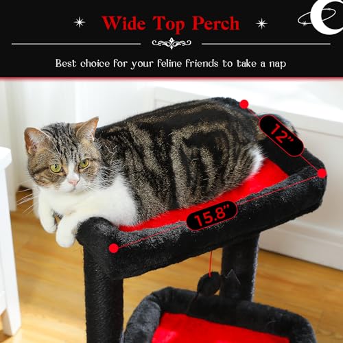 Small Cat Tree Tower for Indoor Cats (Black / M(15.7"L x 15.7"W x 26.7"H))