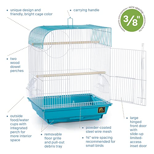 South Beach Flat Top Bird Cage Minimal Assembly (Teal / 10.6"L x 0.5"W x 18.0"H)