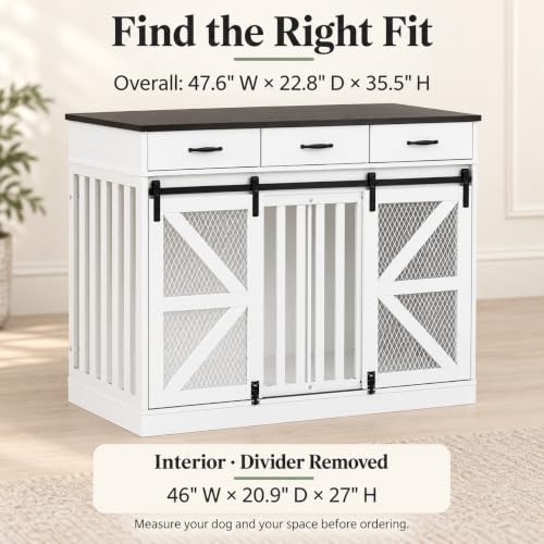Furniture Dog Crate for Medium to Large Dogs (White / 47.6"L x 22.8"W x 35.5"H)