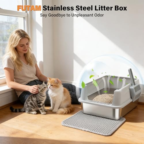 Stainless Steel Cat Litter Box for Kittens (Small(17.3"x13.4"x8.1"))