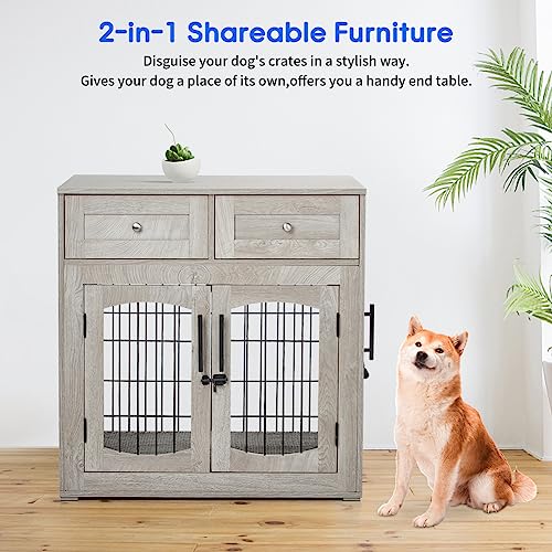 Dog Crate Furniture for Medium Dogs (Grey / 32.0"L x 23.6"W x 32.0"H)