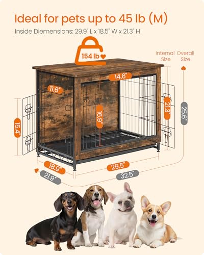 32.5" Dog Crate Furniture (Rustic Brown / 32.5"L x 21.9"W x 25.2"H)