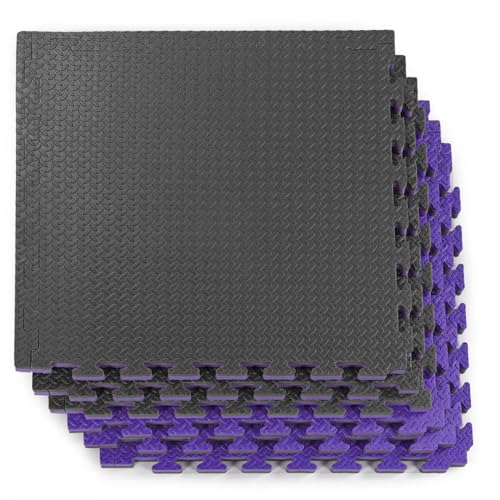 1" Extra Thick 48 sq ft Reversible EVA Gym Foam Floor Mat Tiles (Black/Purple)