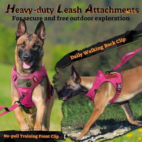 Tactical Dog Harness for Small Dogs (S(Chest:16.1"-31.5",Neck:15.4"-21.6",Back:7.1") / Rose Red)