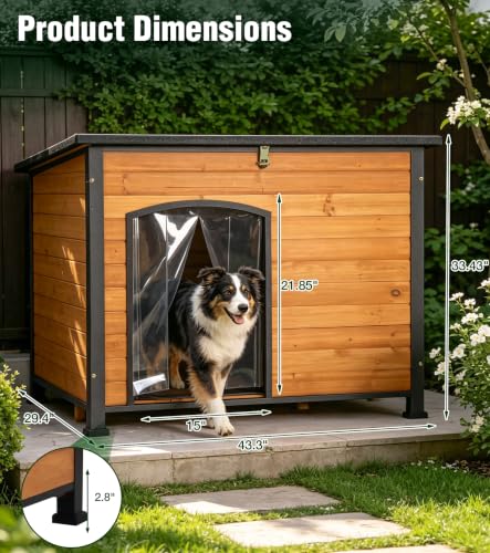 Large Dog House Outdoor with Iron Frame and Hinged Roof