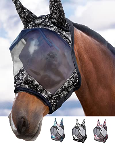 LumiVista Horse Fly Mask Standard with Ears UV Protection for Horse Paisley Wave M Cob (Paisley Wave / Cob (Medium))