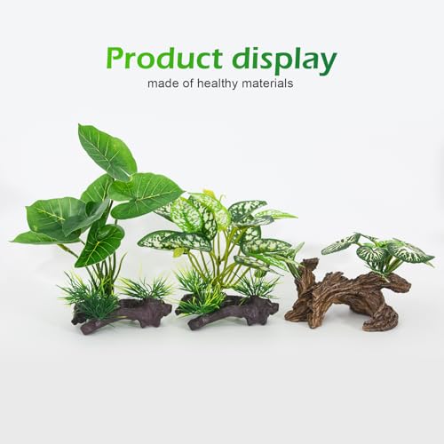 Fish Tank Decorations Aquarium Ornaments 3pcs Betta Silk Leaf Plants Artificial Driftwood Cave Aquarium Plants Accessories (E-3pcs Set/Green)