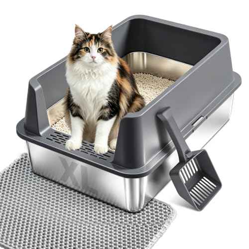 Stainless Steel Litter Box (XL-Dark Gray:23"x14.6"x10")