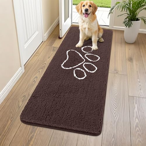 Dog Door Mat for Muddy Paws (59"X20" / Brown and White)