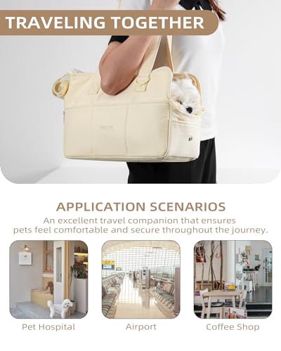 Dog Carrier for Small Dogs Rabbit cat with Large Pockets (Beige / 17.0"L x 7.5"W x 12.0"H)