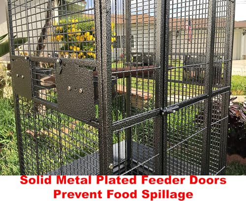 4 Size, X-Large 32" L x 23" W x 66" H Castle PlayTop Parrot Bird Cage On Wheels for Large Size Macaws Cockatoos African Grey Amazon (32"L x 23"W x 66"H Black Vein Castle)