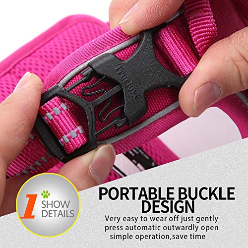 Truelove No Pull Dog Harness with Easy Control Handle and 2 Leash Attachments (X-Small / Fuchsia)