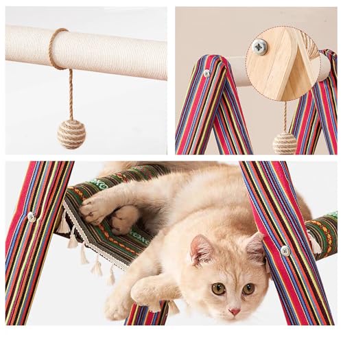 3 Tier Modern Boho Style A Frame Wooden Cat Tree Tower Ladder with Multi (Boho)