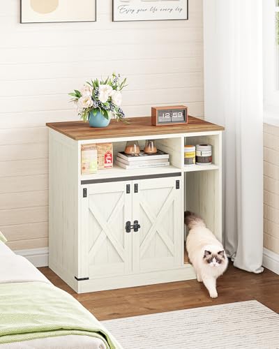 Cat Litter Box Enclosure (Rustic Brown and White / 31.5"L × 18.9"W × 29.5"H)
