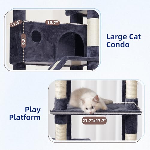 Tall Cat Tree Tower for for Multiple Cats (78.7 inch / Smoky gray)