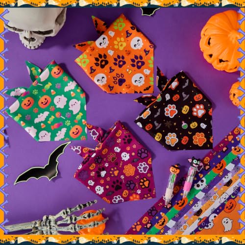 200 Pcs Halloween Dog Bandanas Bulk Cute Dog Paw Prints Pattern (Black, Orange, Purple,Green / Halloween Paw Prints)
