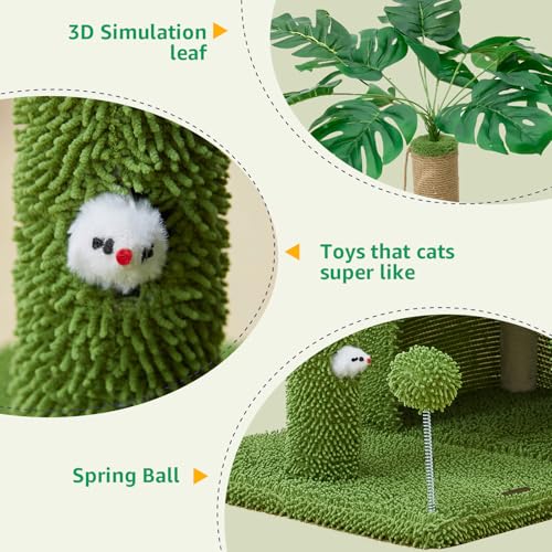 38'' Cat Tree Condo with Hammock Cat Tower with Scratching Posts Green Large (Green / 48‘’)