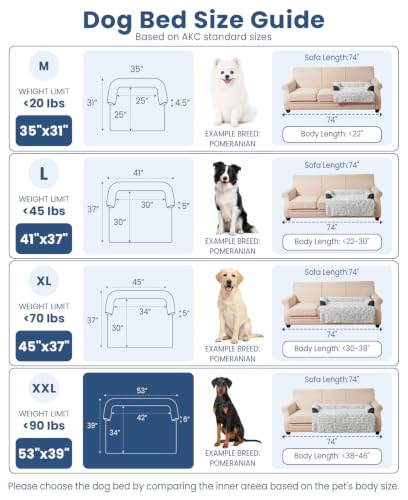 Calming Dog Bed for Couch with Cozy Raised Edge (Dark Grey / 53"L x 39"W x 5"Th)