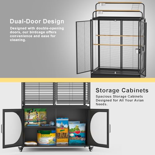 72 Inch Parrot Bird Cage with Play Top and Storage Cabinet