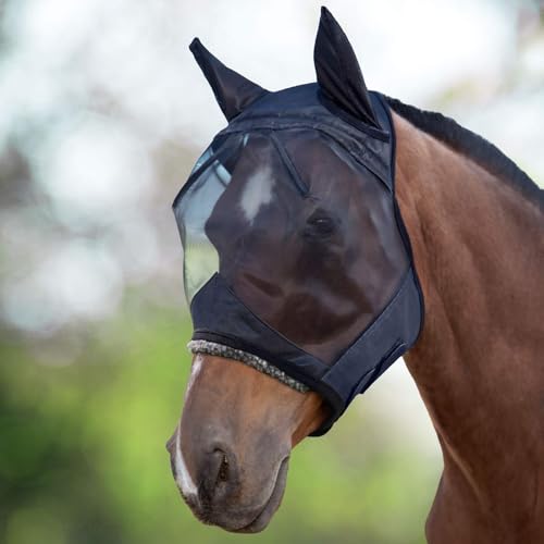 CareMaster Horse Fly Mask Large Eye Space Half Face with Ears Black Large Full Size (Black / Full (Large))