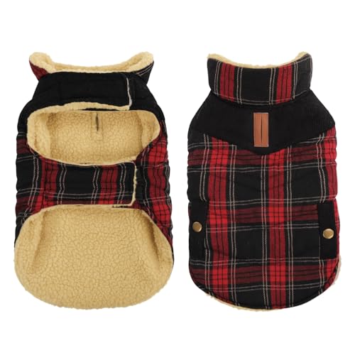 Plaid Dog Winter Coat Waterproof Cold Weather Warm Puffer Jacket (X-Small / Red-Black Plaid)