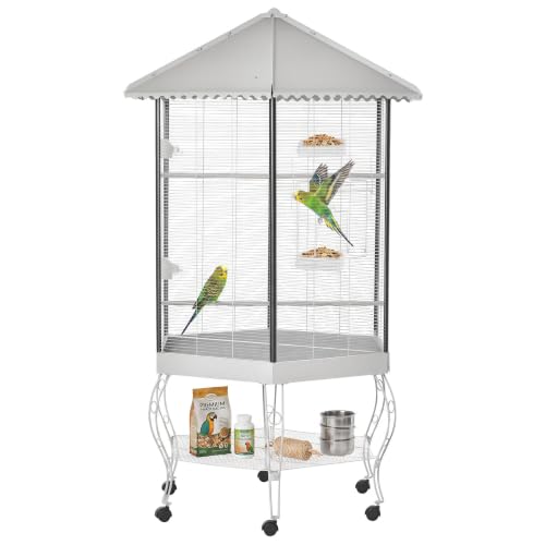 44" Hexagon Covered Canopy Portable Aviary Flight Bird Cage With Storage