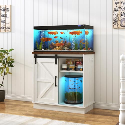 Farmhouse 20 29 Gallon Fish Tank Stand w (Rustic White / 20 Gallon)