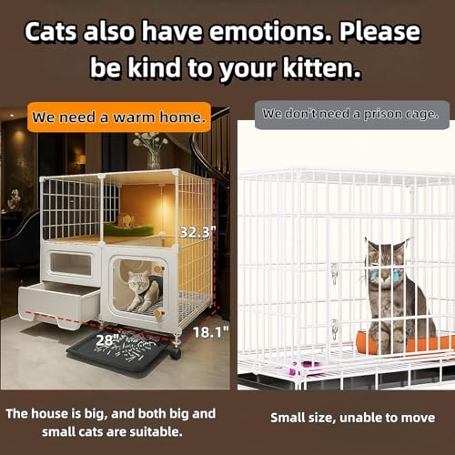 Indoor cat cage with Litter Box (28.0"L x 18.0"W x 34.0"H)