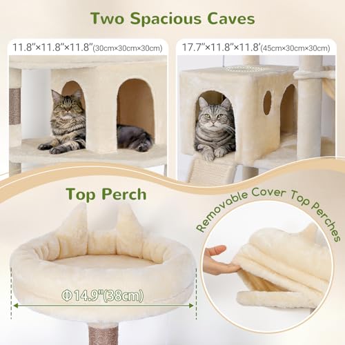 S72 Heavy Duty Cat Trees for Large Cats 20 lbs+ (Beige / 72 inch)