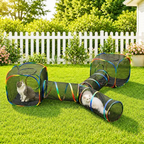 Outdoor Rainbow Cat Enclosures Playground (2 Cube+3-Way Tunnel (no tent))