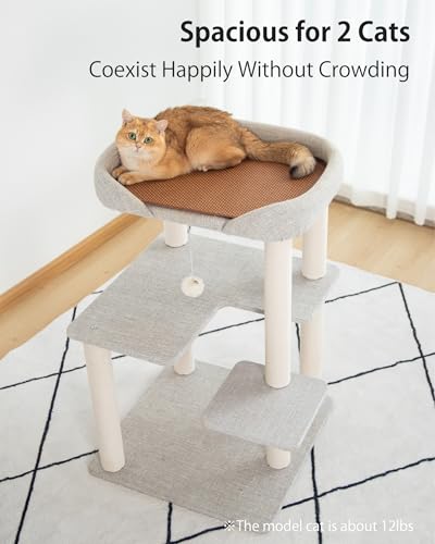 37.5" Cat Tree Tower for Large & Senior Cats (Light Grey 37.4'')