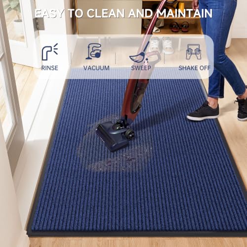 Front Door Mat (4' x 6' (Rectangular) / Blue Striped)