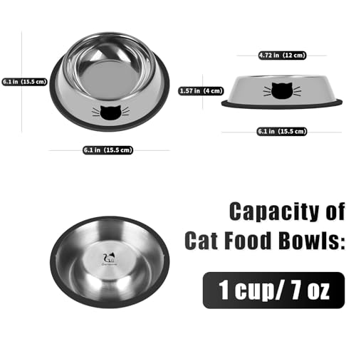 2 Pcs Non Slip Stainless Steel Small Cat Food Bowls (Silver / 7 oz)