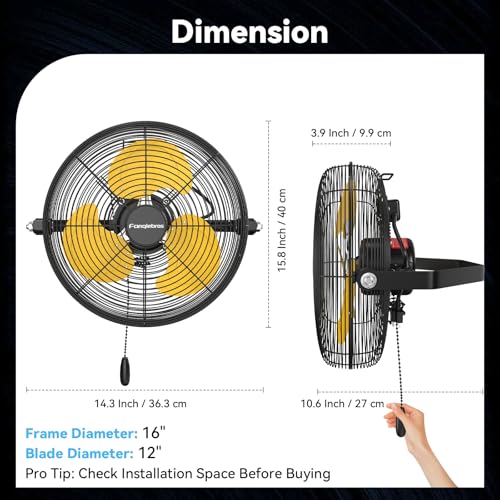12 Inch High Velocity Wall Mount Fan (Yellow / 12 inches)