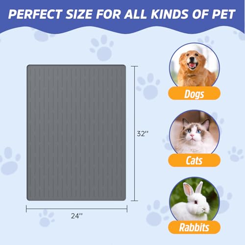 Large Dog Mats for Food and Water (Gray / 32"L x 24"W)