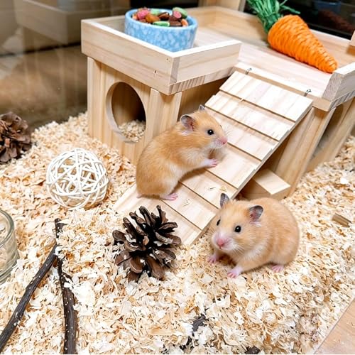 Wooden Hamster Hideout House with Platform