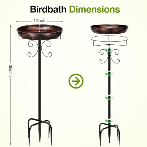 35In Metal Bird Bath for Outside (Antique Bronze)