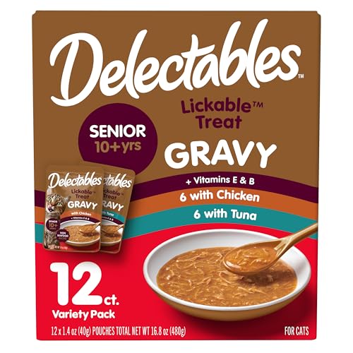 Lickable Treat Gravy Senior 10+ Variety Wet Cat Treat & Food Topper (1.4 Ounce (Pack of 12))