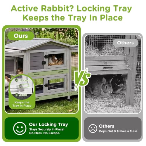 Extra Large 2 Story Rabbit Hutch Indoor Wooden Bunny cage Outdoor (Slate Grey)