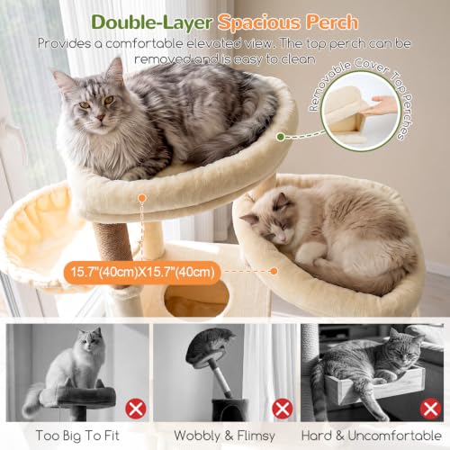 Sturdy Cat Tower for Indoor Cats 20lbs (Beige / 76 inch)