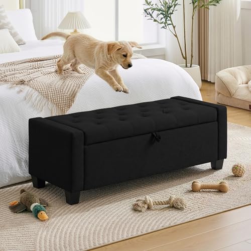 43" Ottoman with Storage (Black / 19.2"D x 43"W x 16.9"H)