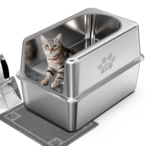 Enclosed Stainless Steel Cat Litter Box with Lid (XL-23.6"x15.7"x15.7")
