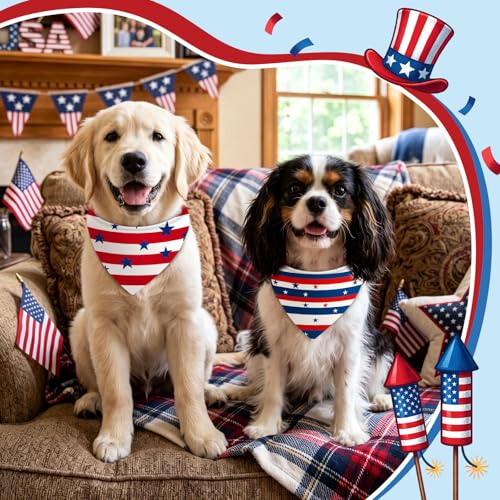 100 Pcs Veterans Day Dog Bandanas Bulk for Small Medium Large (Striped Star / 25.6 x 17.7 x 17.7 Inch)