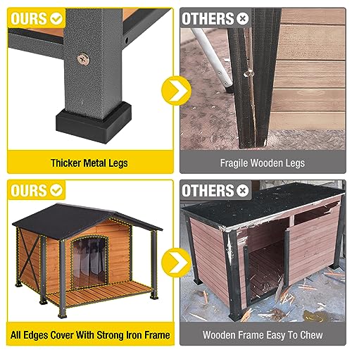 Outdoor Dog House with Chewproof Strong Metal Frame Outside Dog Kennel Weatherproof for Medium to Large Dogs
