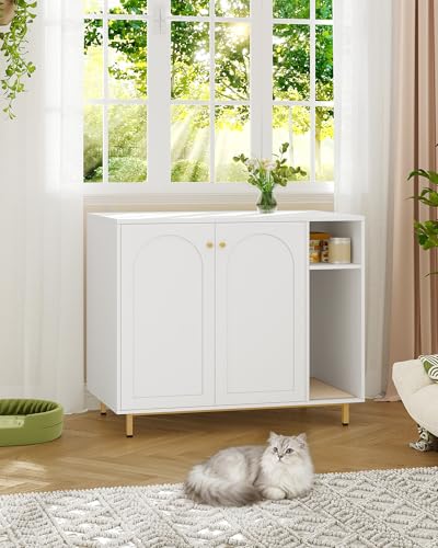 Large Cat Litter Box Enclosure (White and Gold / 41.3"L x 27.5"W x 36.6"H)