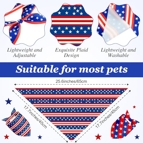 50 Pcs 4th of July Dog Bandanas Bulk for Patriotic American Striped Star Red White and Blue Independence Day Flag Scarf for Small Medium Large Outfit (Striped Star / 31.5 x 21.7 x21.7 Inch)