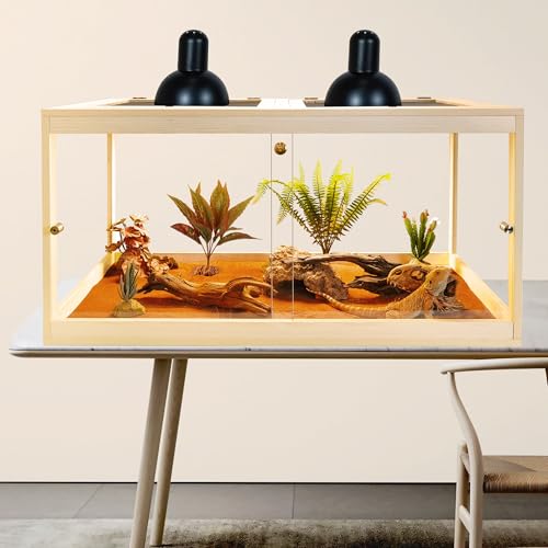 34 Gallon Reptile Terrarium Tank 32 Inch Lizard Tank Bearded Dragon Tank with Metal Mesh Roof Door (Oak / 34 Gallons)